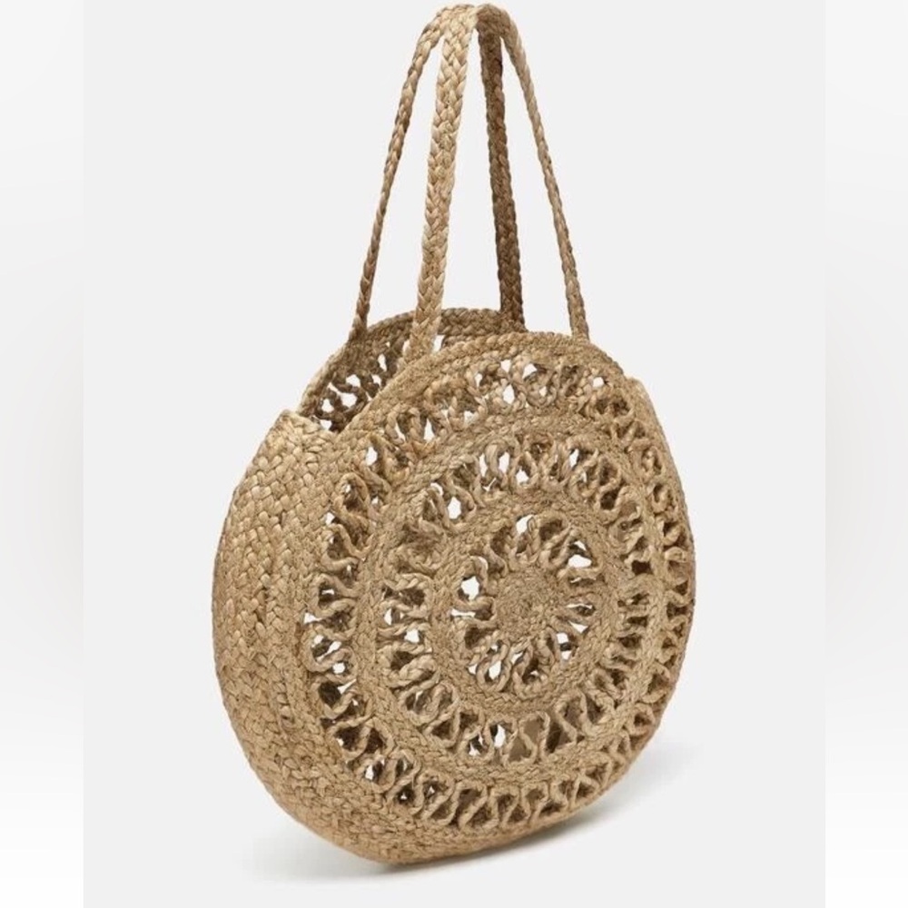 Zara Tan Woven Tote Bag